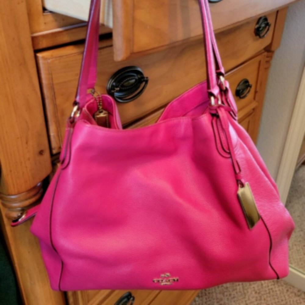 Coach Edie 31 Shoulder Bag Fuchsia Pink Pebbled Leather Style # 33547 w/Dust Bag